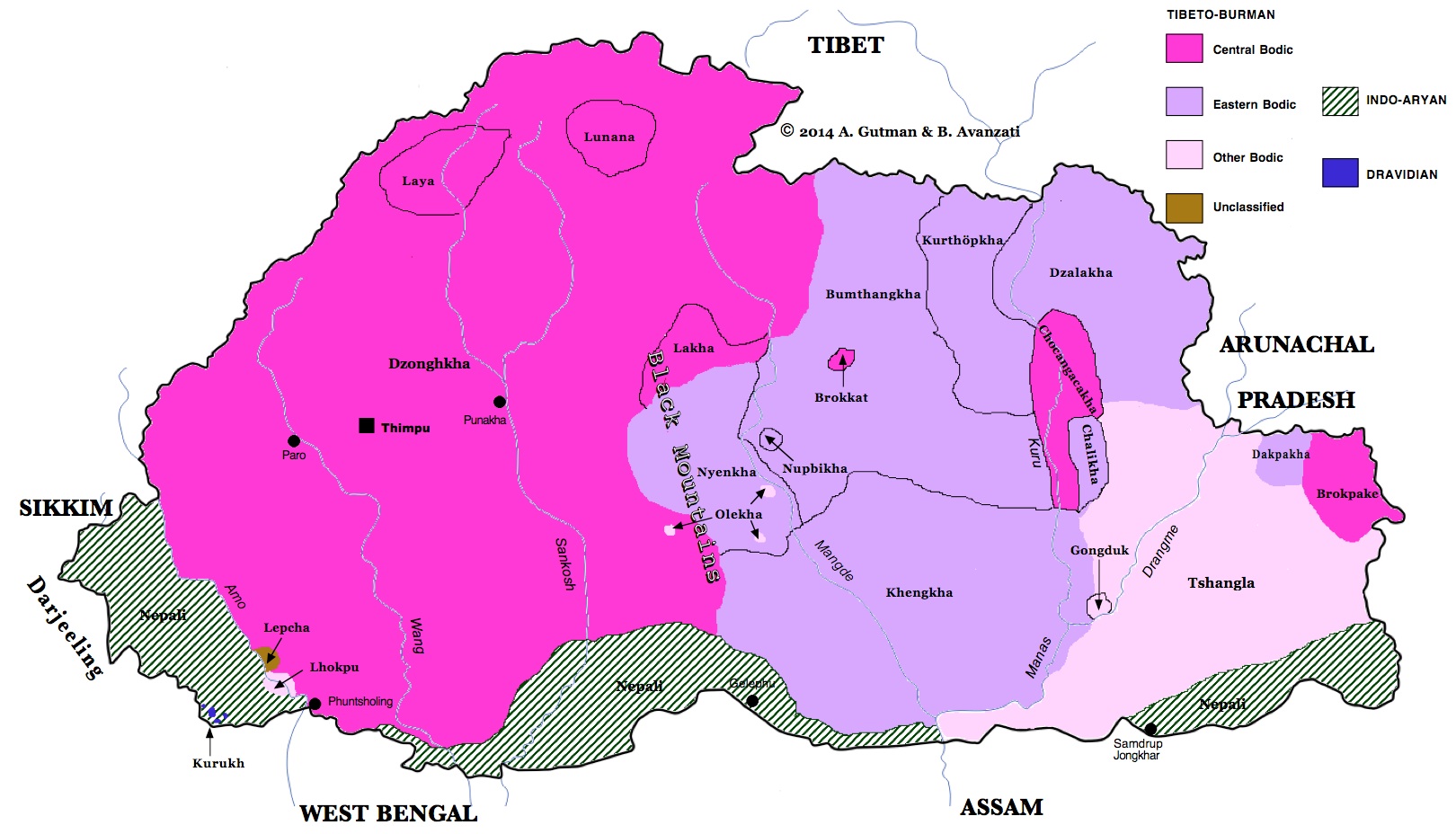 LINGUISTIC MAP OF BHUTAN